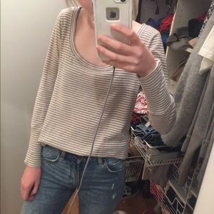 Green and beige stripped long sleeve top.